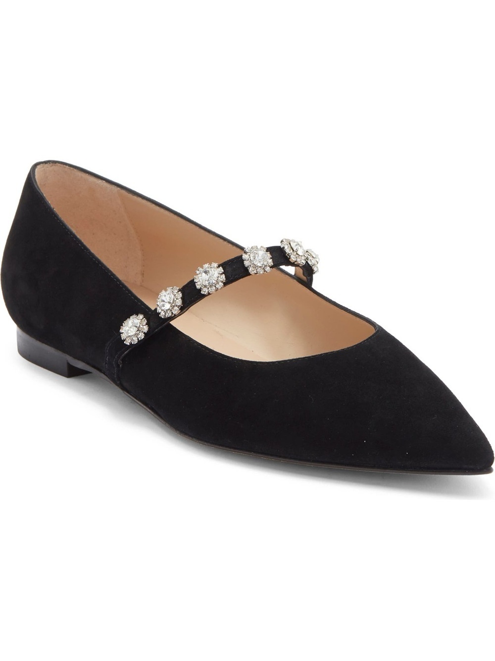 Stuart Weitzman Justina Mary Jane Flat Black Suede Crystal Flower Sz 10